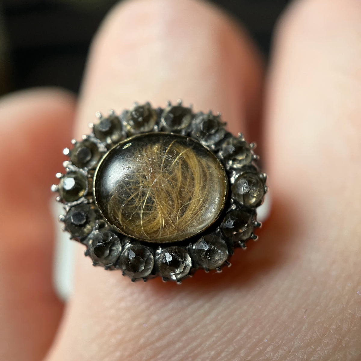 Stone Hair Rings Early 19th c. Paste Stone + Woven Hair Conversion Ring – Witchy Vintage