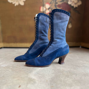 c. 1910s-1920s Blue Suede Boots