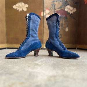 c. 1910s-1920s Blue Suede Boots