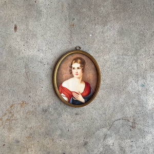 c. 19th Century Portrait Miniature | Lady in Red | Signed