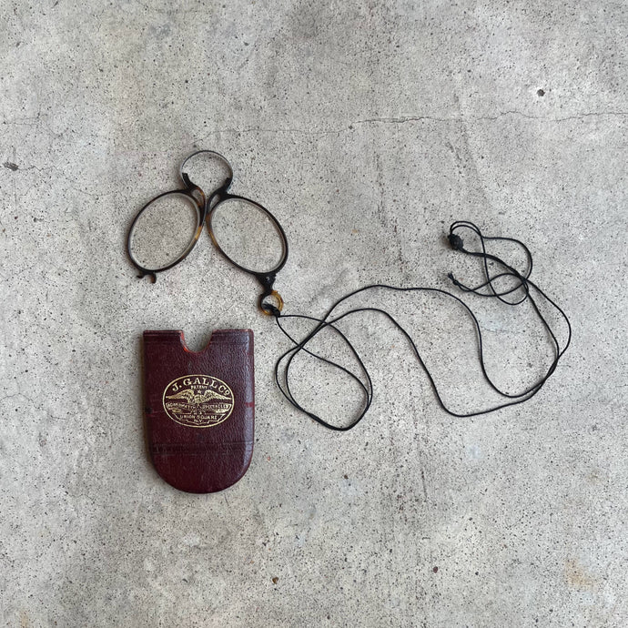 c. 1880s-1890s Tortoise Shell Pince Nez with Cord + Case
