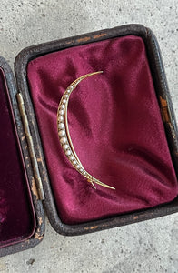 c. 1900s 15k Gold Crescent Moon Brooch in Box