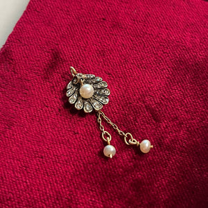 c. 1890s-1900s 18k Gold + Diamond Shell Pendant