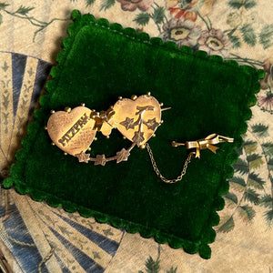 c. 1900s 9k Gold Mizpah Double Heart Brooch
