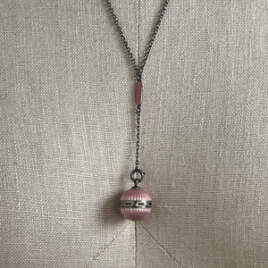 c. 1910s Pink Guilloche Enamel Vinaigrette Necklace