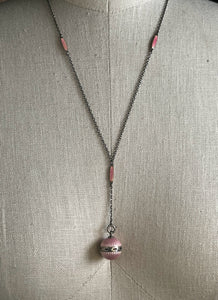 c. 1910s Pink Guilloche Enamel Vinaigrette Necklace