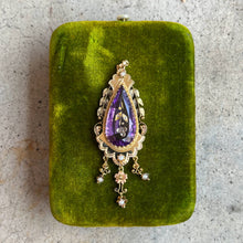 Load image into Gallery viewer, c. 1870s-1880s Rose of Sharon 14k Gold Amethyst Diamond Pendant