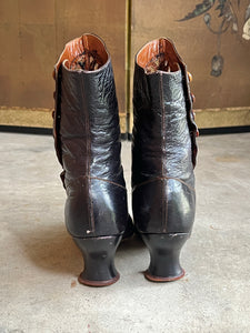 c. 1910s Studded Leather Cutout Boots