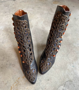 c. 1910s Studded Leather Cutout Boots