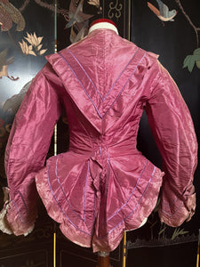 c. Late 1860s-Early 1870s Pink + Purple Silk Bodice