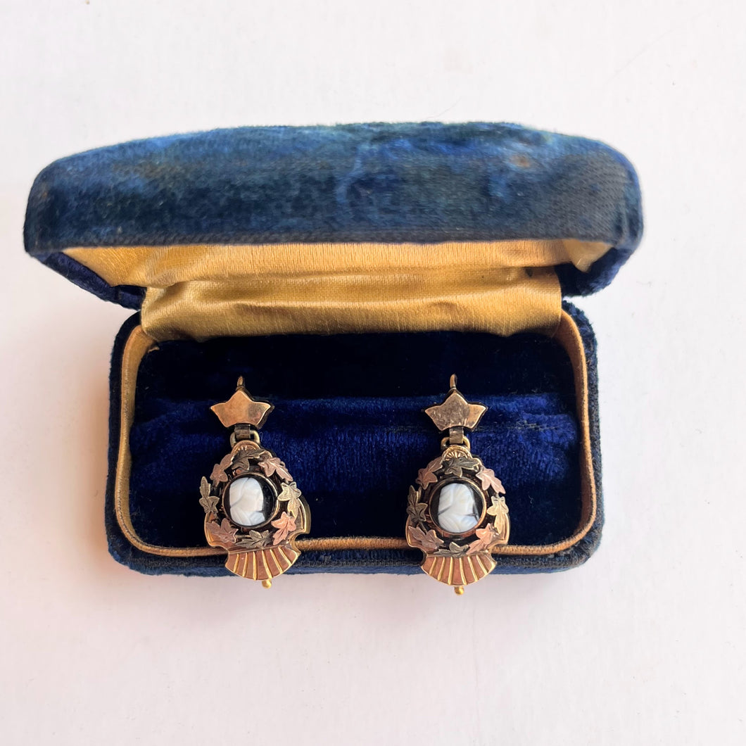c. 1880s Gold Filled Hardstone Cameo Earrings