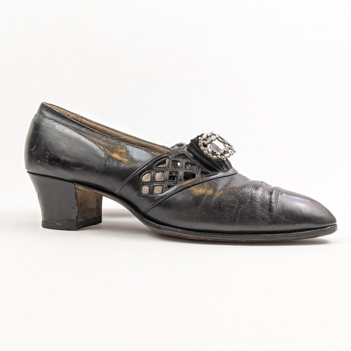 1910s-1920s Buckle Leather Heels | Approx Size 8-8.5