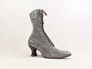 1920s Grey Lace Up Louis Heel Boots | Approx Size 7
