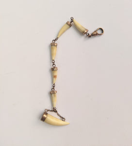 Victorian Bone Tooth Watch Fob Chain with Dog Clip
