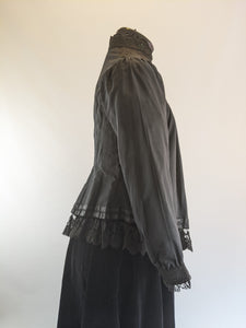 Victorian Black Maternity Blouse with Lace Trim