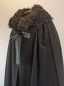1920s Corduroy Cape with Curly Wool Collar