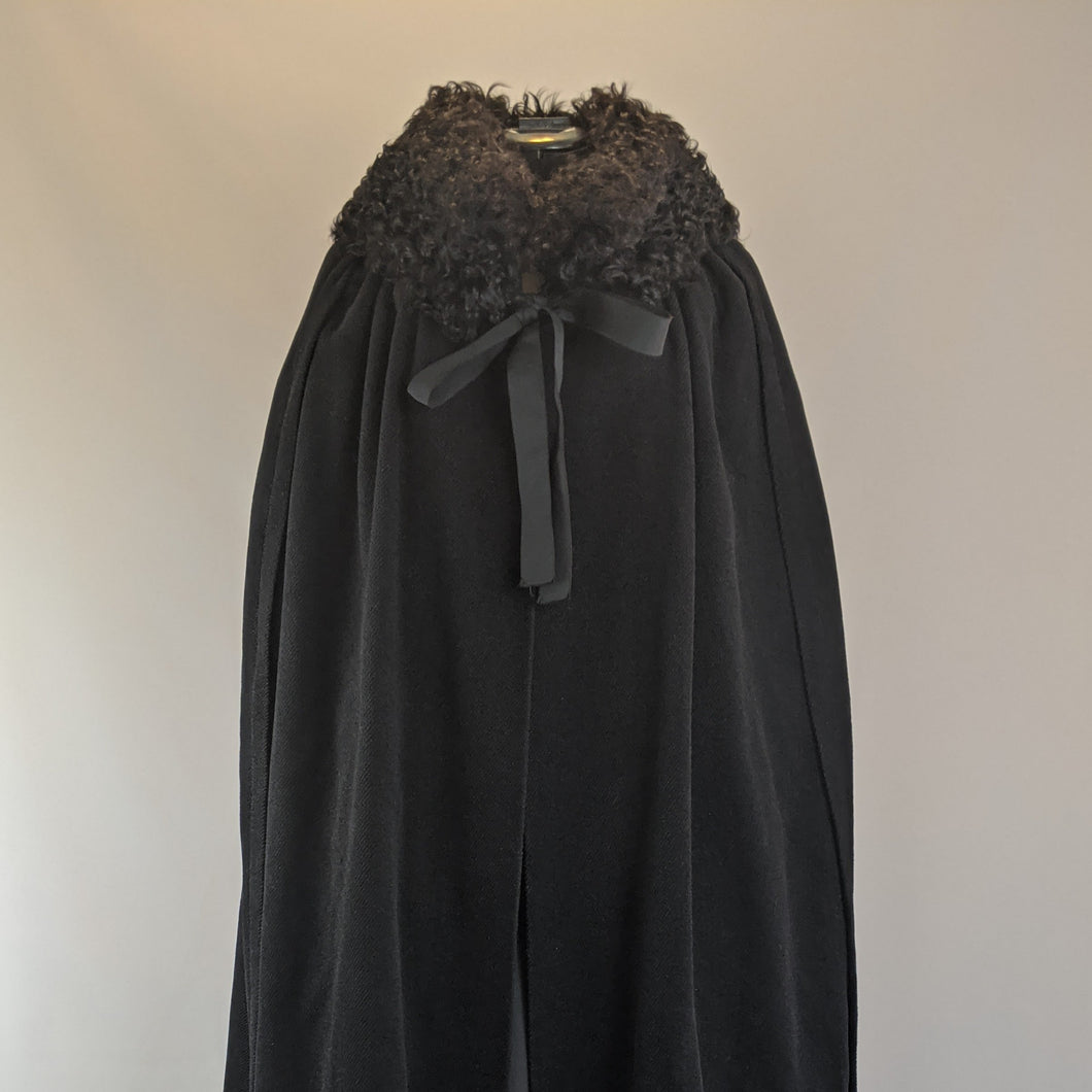 1920s Corduroy Cape with Curly Wool Collar