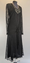 Load image into Gallery viewer, 1930s Black Lace Long Sleeve Evening Gown