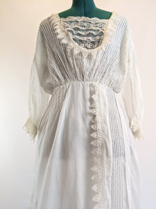 Edwardian White Cotton Lace Gown