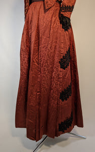1880s Orange and Black Silk Gown