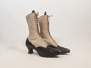 1910s Black and White Boots | Approx Sz 7.5