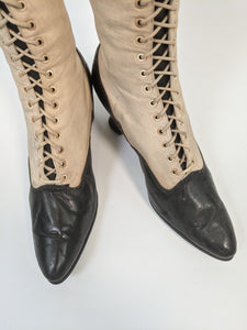 1910s Black and White Boots | Approx Sz 7.5