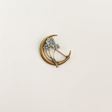 Load image into Gallery viewer, Crescent Moon Forget Me Not Brooch
