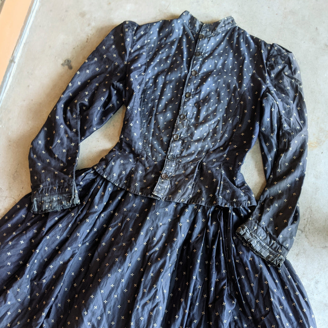 antique blue calico dress 1980s Powder Blue Calico Print Dress