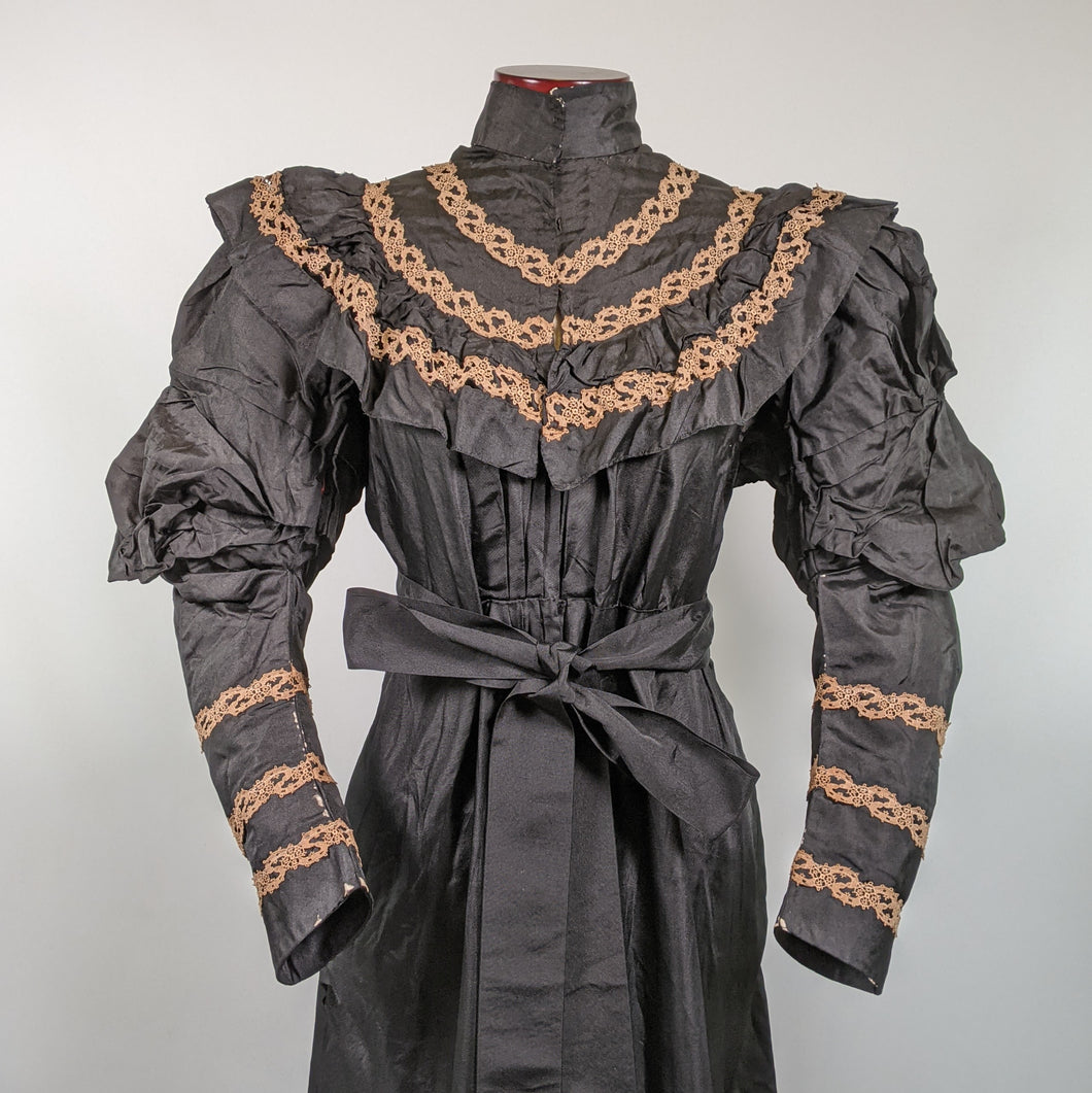 1890s Black Silk Tea Gown or Wrapper