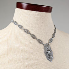 Load image into Gallery viewer, Art Deco Rhodium Plated Necklace