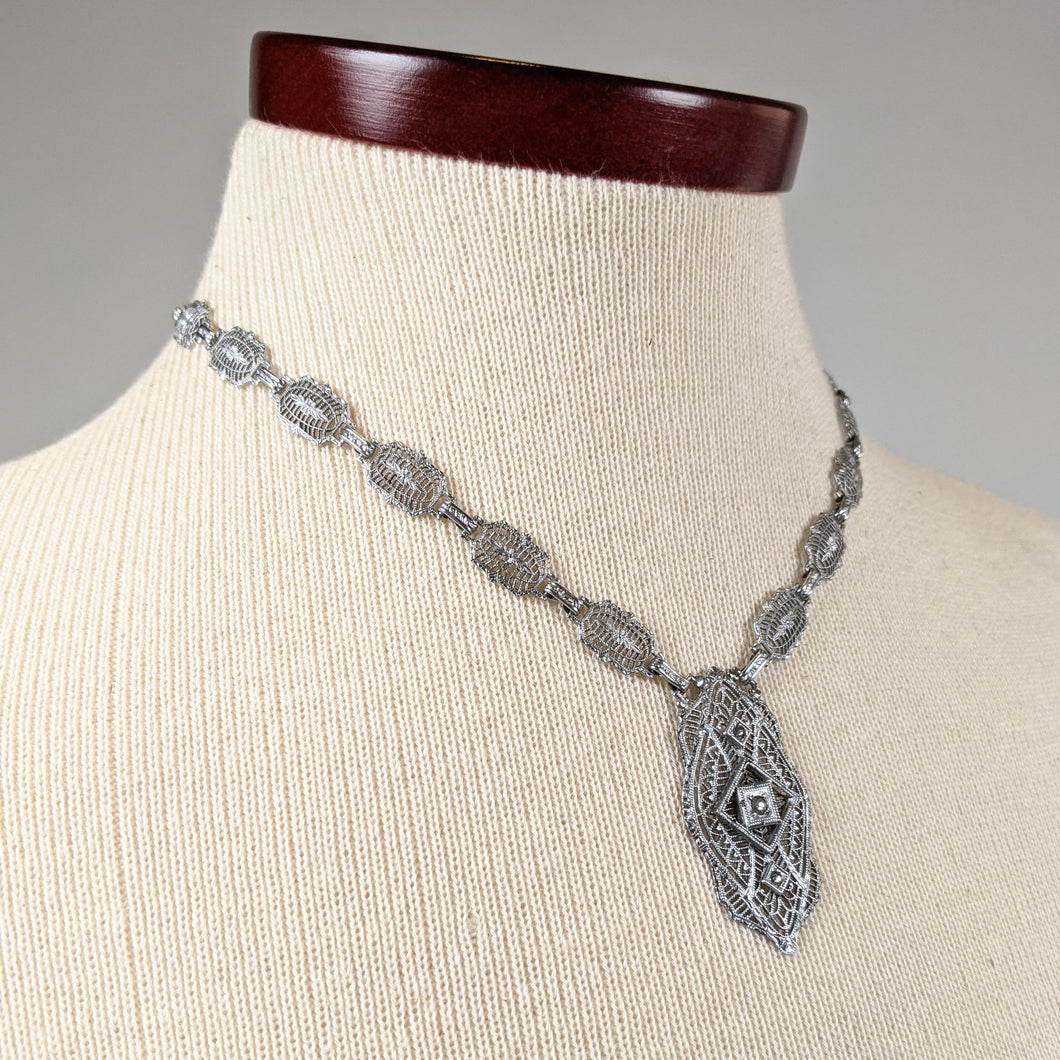 Art Deco Rhodium Plated Necklace