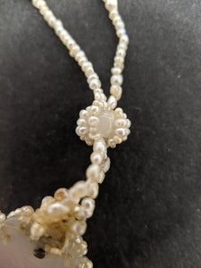 19th C. Seed Pearl Angel Skin Coral Cameo Necklace