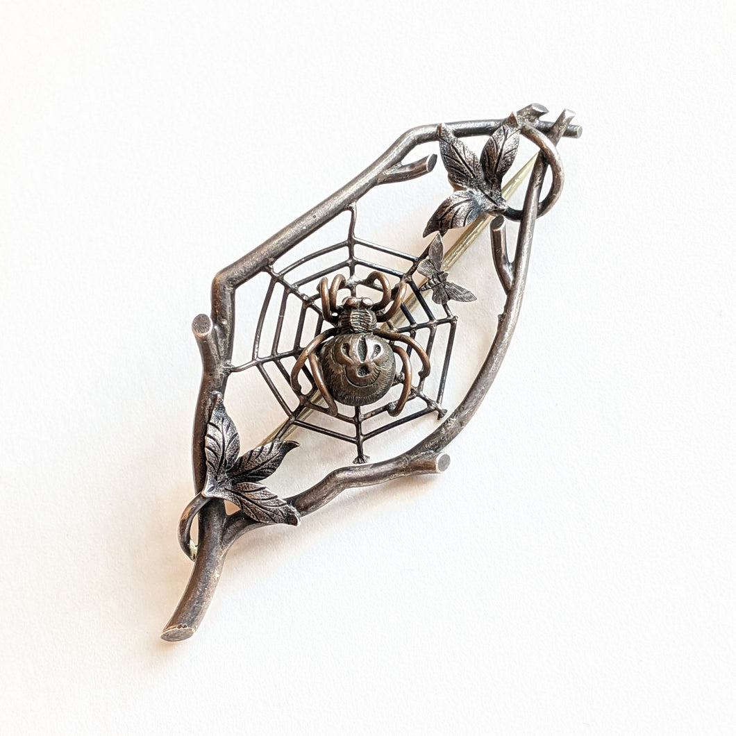 1890s Silver Spider in Web Brooch