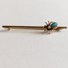Load image into Gallery viewer, 1900s 9k Gold Spider Brooch | Turquoise + Pearl