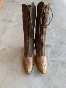 1910s - 1920s Tall Lace Up Brown Boots | Sz 38