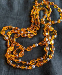 1920s Orange Glass Bead Long Necklace