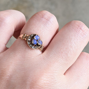 Turn of the Century 14k Diamond Opal Moon Ring