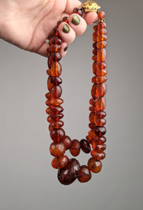 19th C. Double Strand Amber Choker Necklace