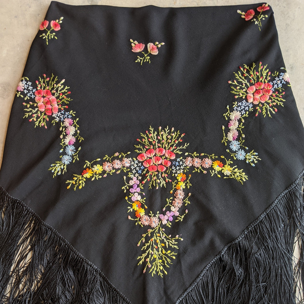 Early Vintage Embroidered Piano Shawl