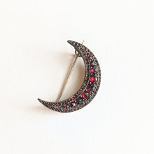 Load image into Gallery viewer, 1890s Bohemian Garnet Crescent Moon Brooch
