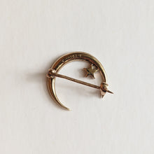 Load image into Gallery viewer, 1910s 14k Gold Crescent Moon + Star Brooch