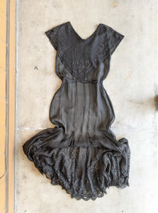 1930s Black Silk + Lace Dress