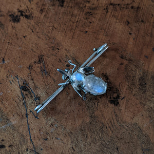 1900s Silver Fly Moonstone Pin