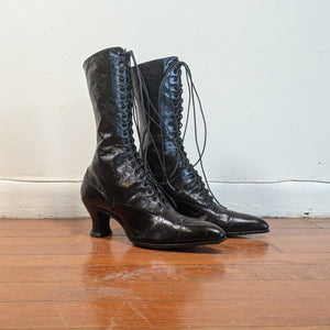 1910s-1920s Black Louis Heel Boots | Approx 6.5-7