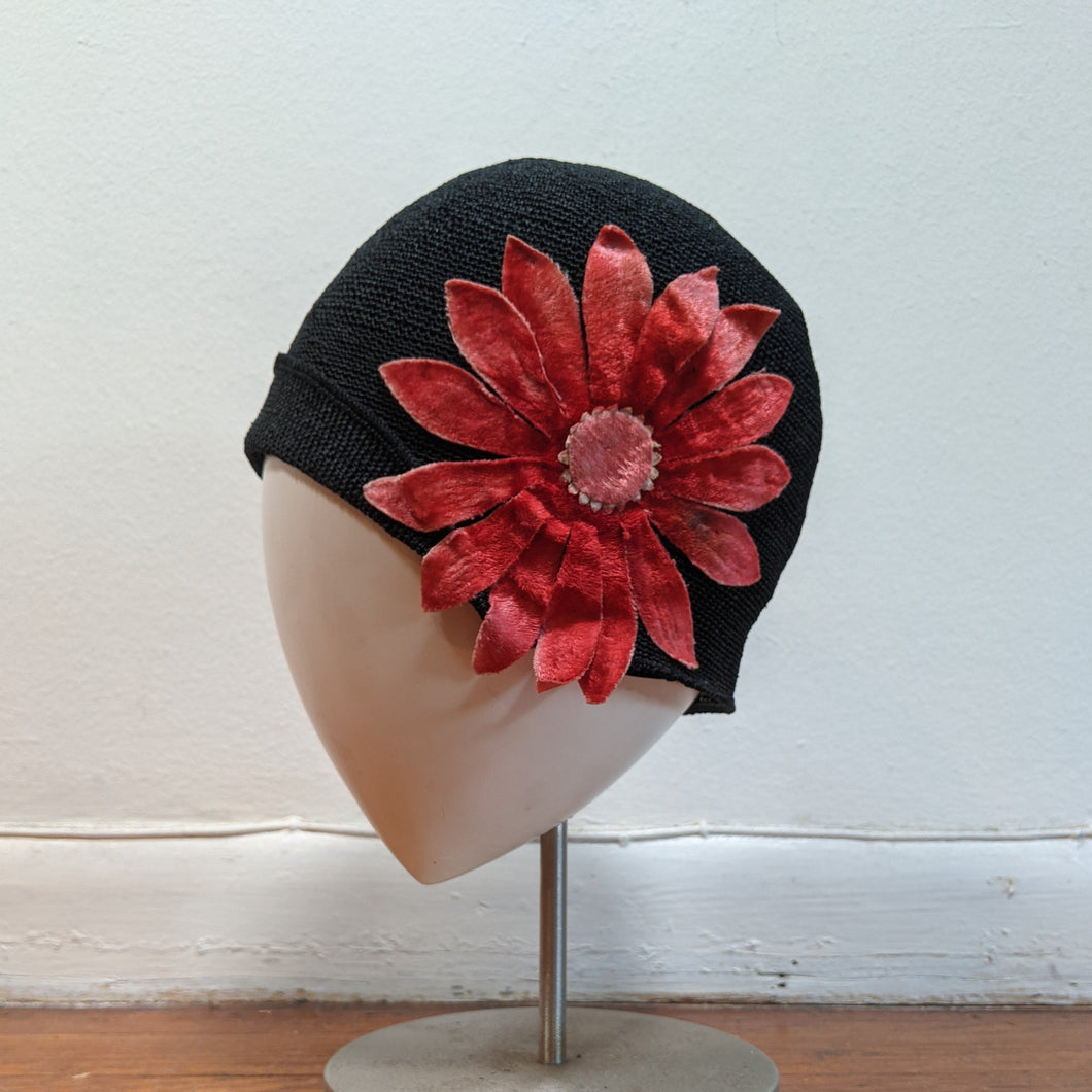 1920s Black + Pink Cloche Hat