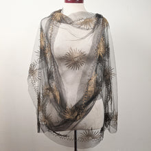Load image into Gallery viewer, 1920s Black + Gold Metallic Embroidered Sun Shawl
