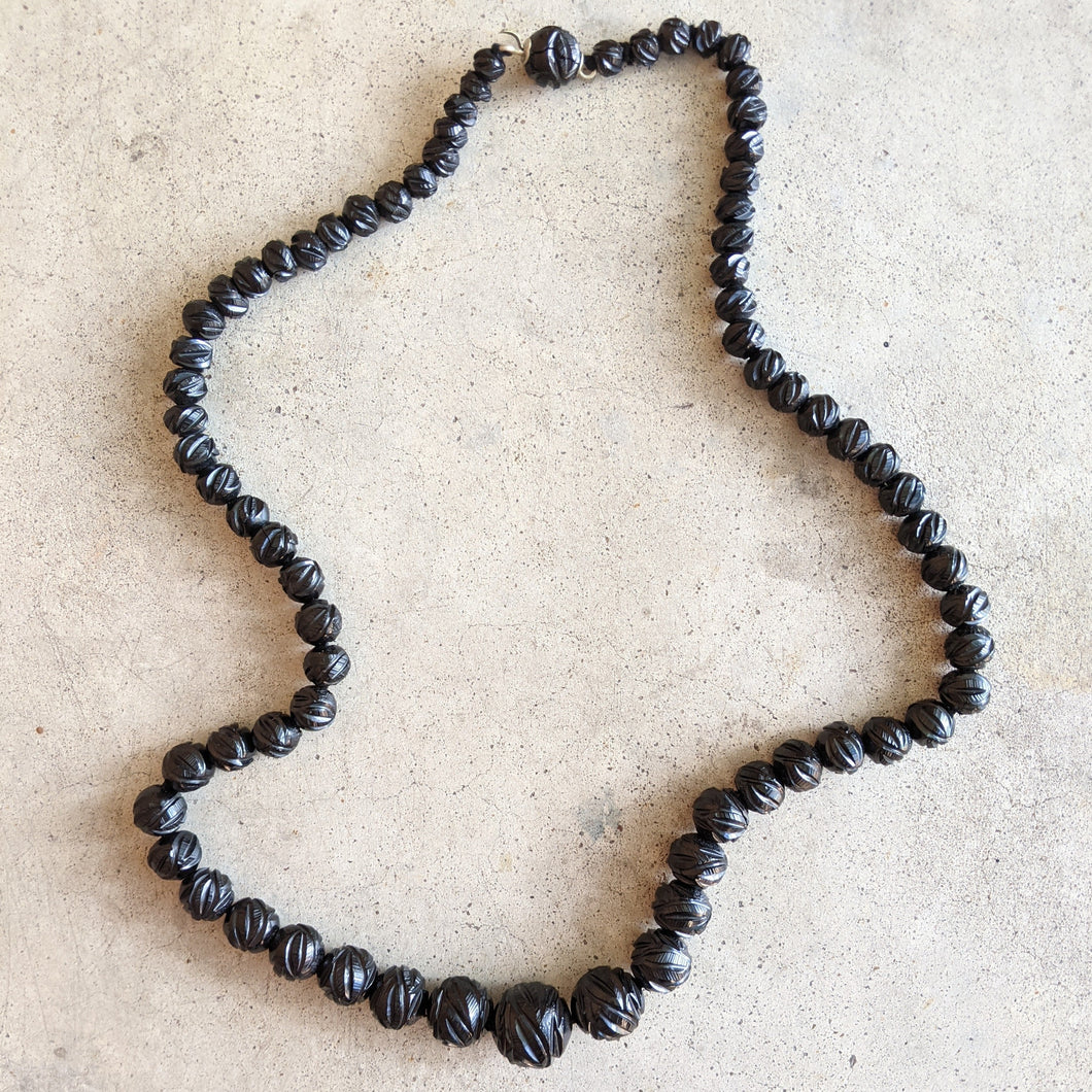 c. 1860s Carved Jet Bead Necklace