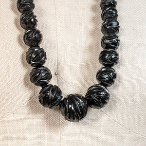 c. 1860s Carved Jet Bead Necklace
