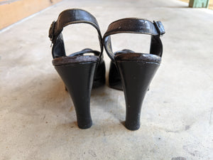 1940s Black Platform Peep Toe Heels | Sz 6N