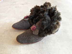 c. 1890s-1900s Felt + Fur Slippers